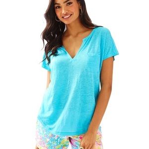 Lilly Pulitzer Womens Duval Pool House Blue Top Medium